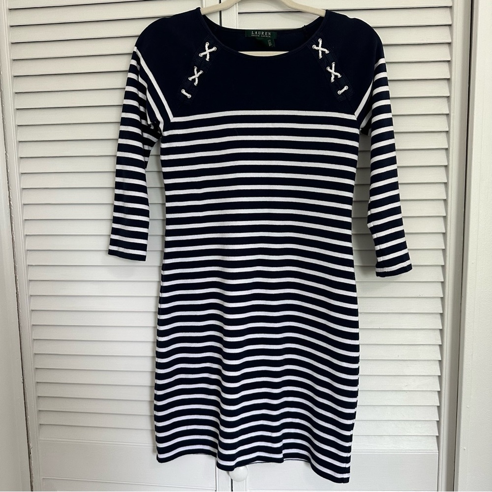 Ralph Lauren Stripe Dress Blue and White Size Medium